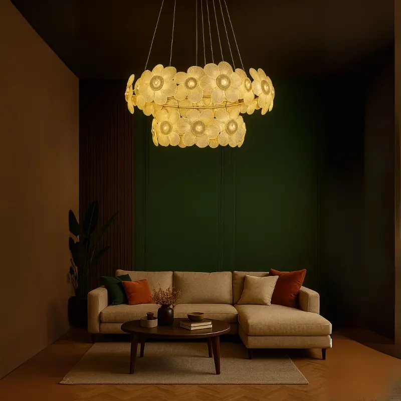 Previzualizare 2: Candelabru Cristal Cadenza Largo, Diametru 76cm, 132W, 3000K4000K6000K, Inaltime reglabila, Auriu