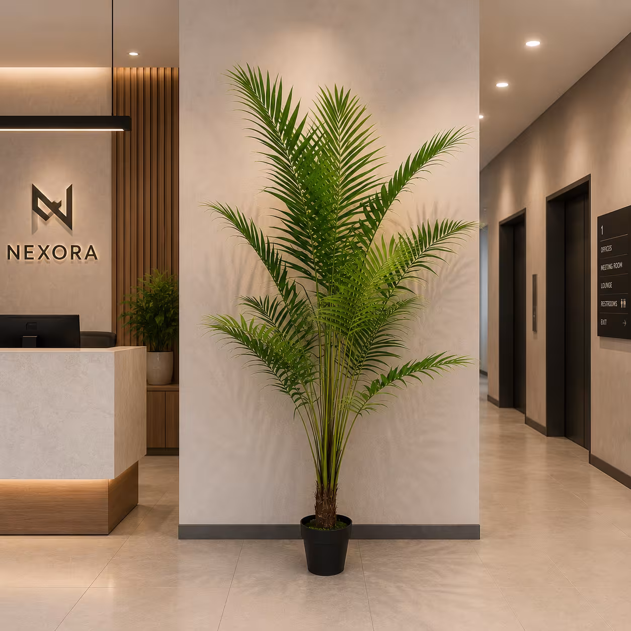 Planta Artificiala Copac Tip Palmier Kentia, Cu Frunze Elegante, 200 cm, 15 frunze, Verde, cu Ghiveci