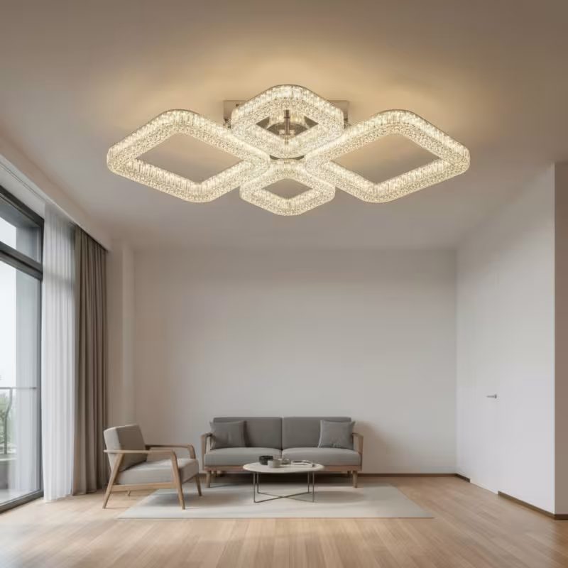 Previzualizare 3: Lustra LED MOND Eleganza cu telecomanda si cristal, 72W, 4 Patrate, Lumina Rece/Calda/Neutra, Dimabila, Alb
