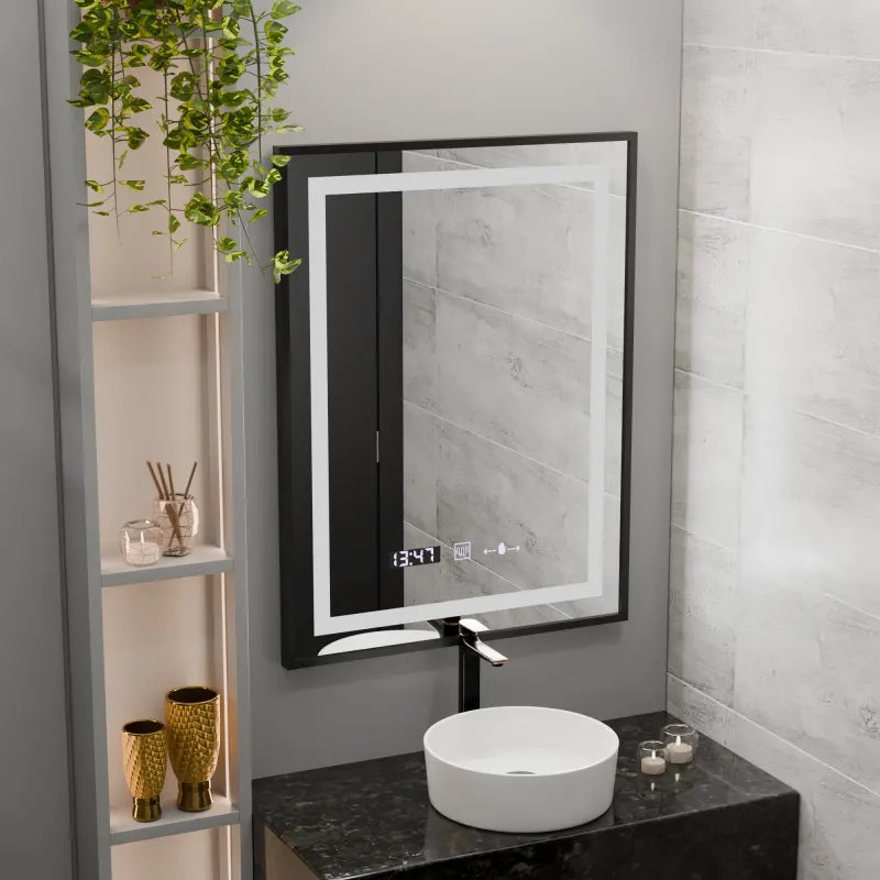 Oglinda LED Rectangulara, 50x70cm, Verite Majeste Noir Motion Glow Marcello, Sistem Dezaburire, Ceas & Termometru, Dimabila