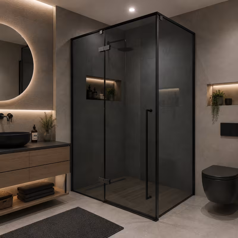 Paravan dus Walk-In 90x90x195cm, Sticla securizata 8 mm, Profil metalic rezistent, Gri
