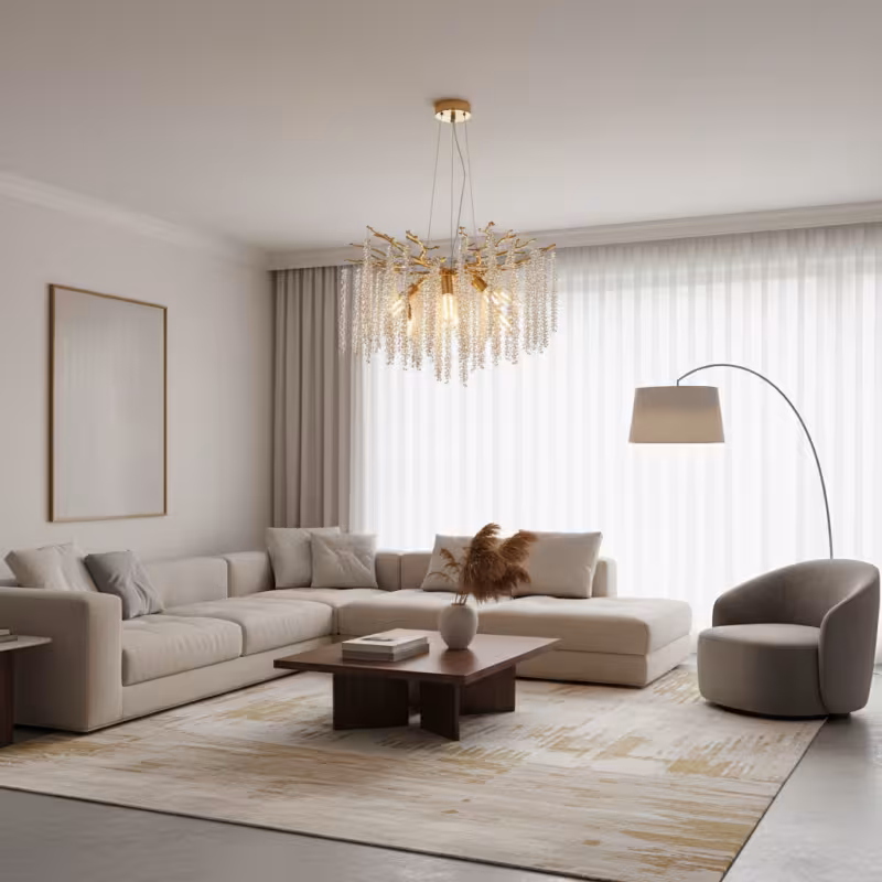 Candelabru Cristal ARBUS Magno, Φ60cm, 8xE14, Auriu, Metal si Cristal