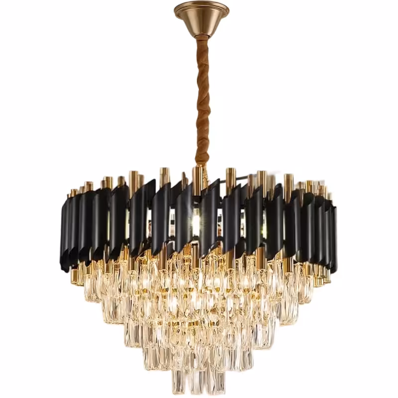 Previzualizare 4: Candelabru Cristal VERSAILLES Eleganza 8x E14, Diametru 50cm, Negru, Auriu Lucios, Inaltime Reglabila
