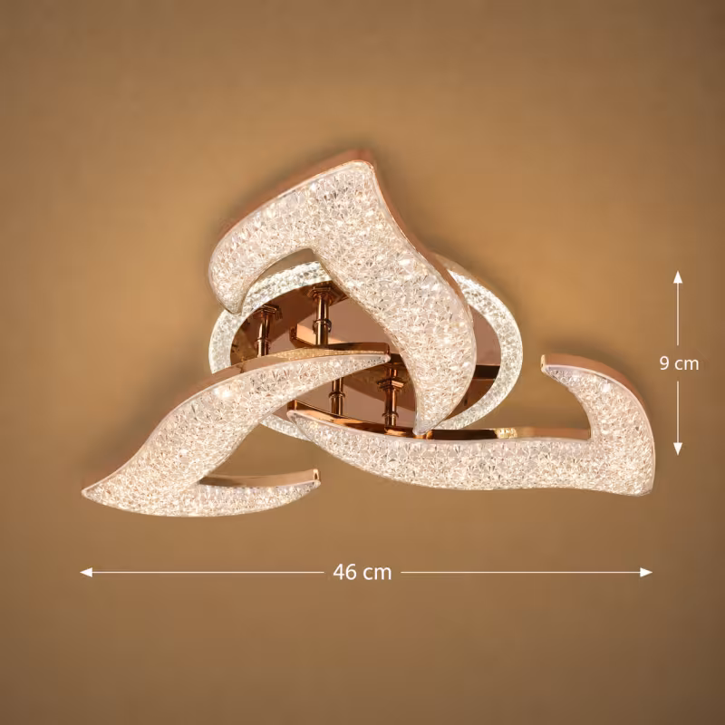 Previzualizare 4: Lustra LED HALESA Eleganza cu telecomanda si cristal, 44W, 3 Surse, Lumina Rece/Calda/Neutra, Dimabila, Auriu
