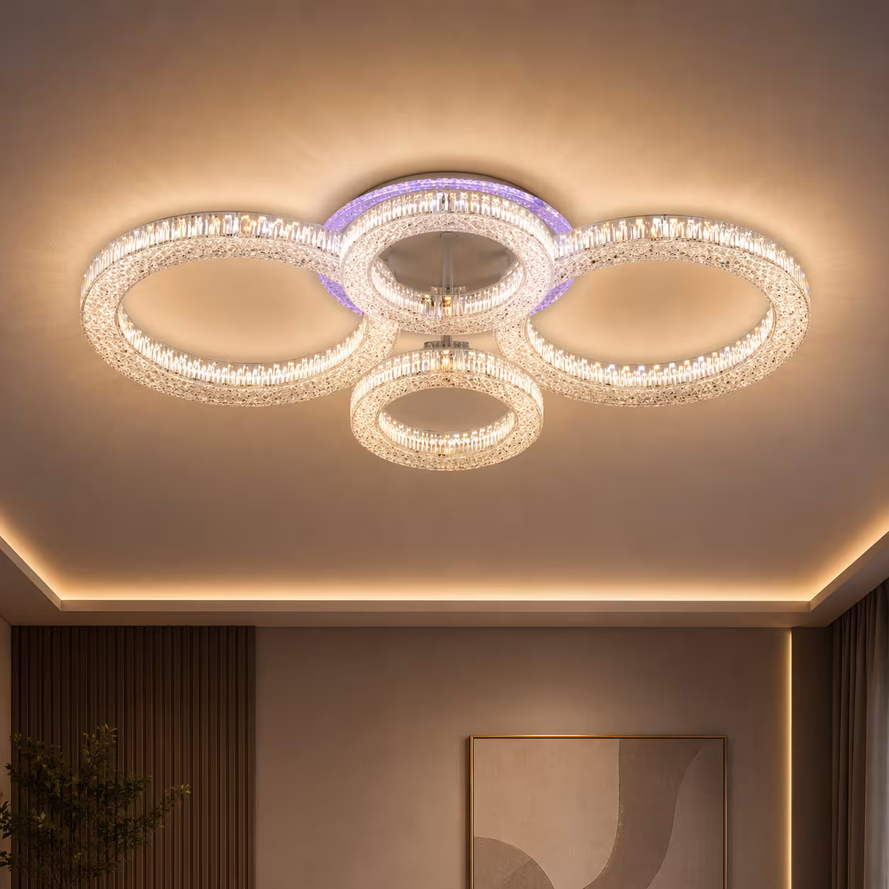 Lustra LED RONDA Magno cu telecomanda 78W, 4 Cercuri, lumina Rece/Calda/Neutra, Dimabila, Alb