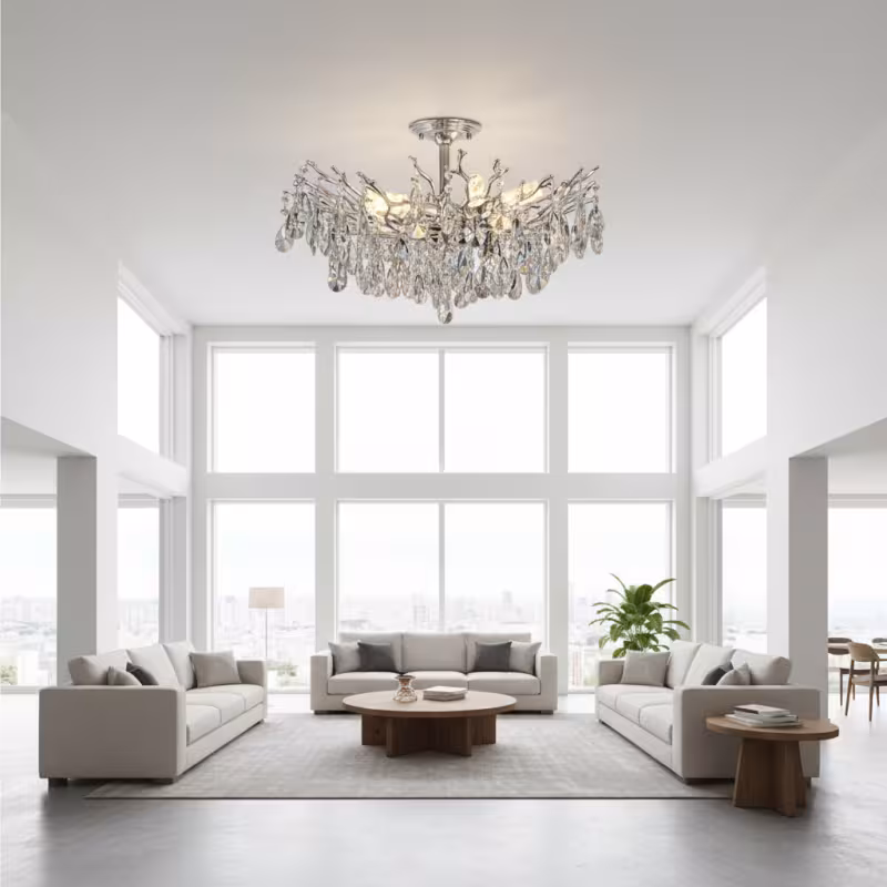 Previzualizare 4: Candelabru Cristal REINA Magno, 6xE14, D60cm, Crom Lucios, Metal si Cristal