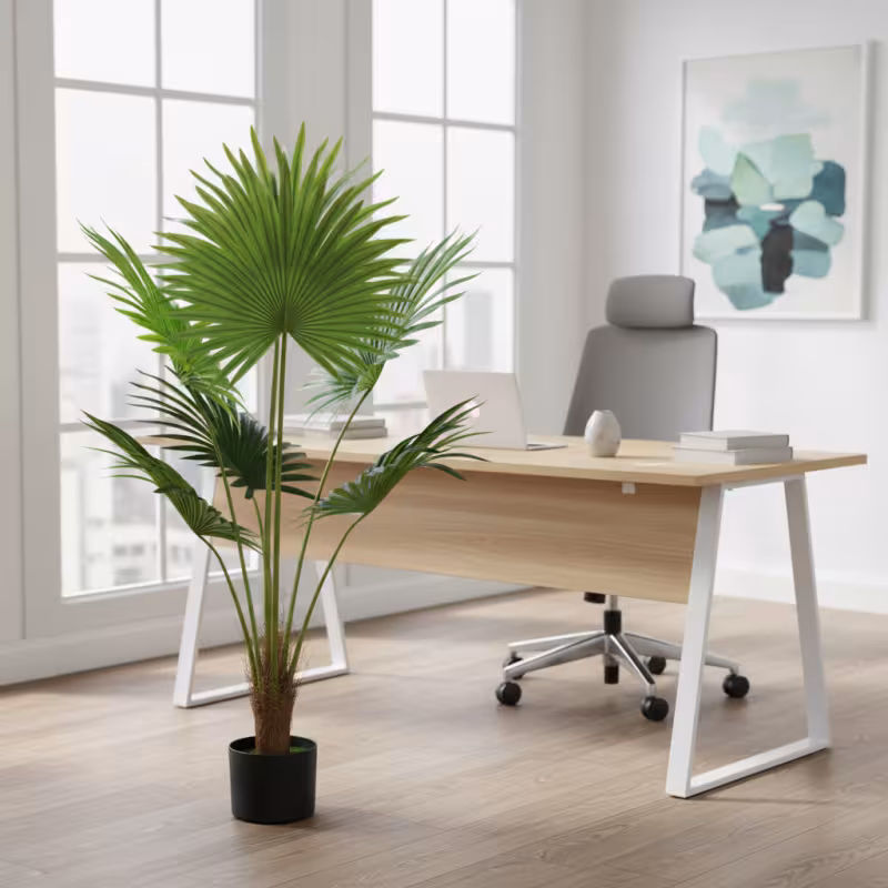 Planta Artificiala Tip Palmier Livistona Evantai, 5 frunze, 120 cm, Verde