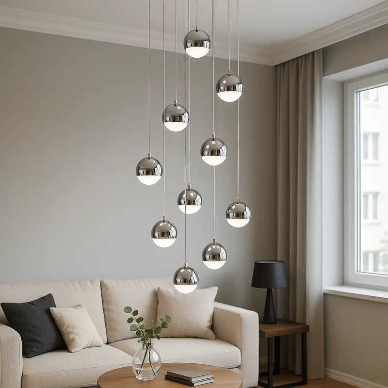 Lustra LED suspendata cu telecomanda JEREMIAS 132W, 10 Elemente, lumina Rece/Calda/Neutra, Dimabila, Argintiu