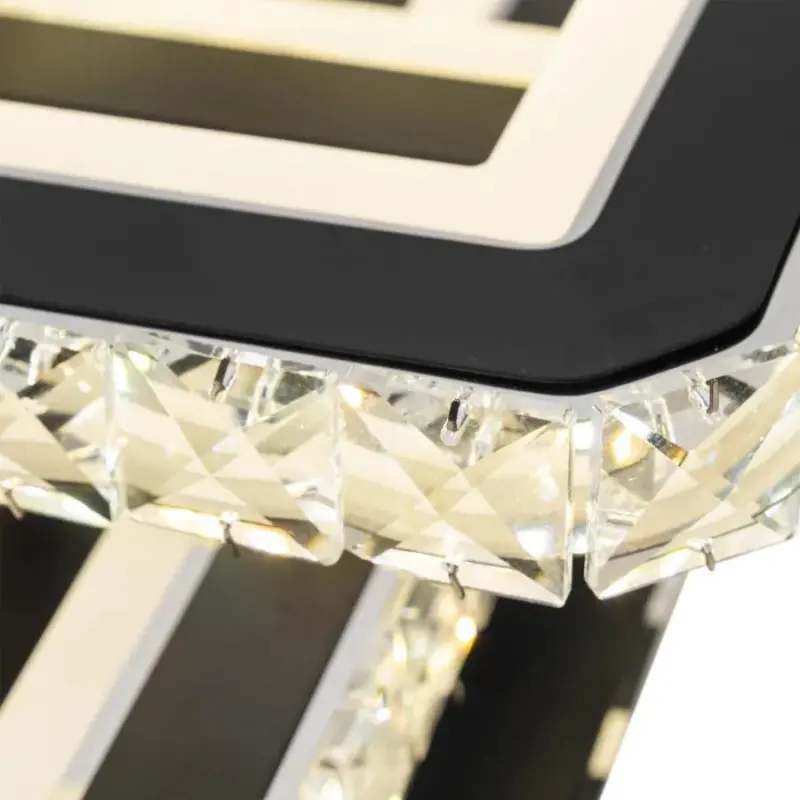 Previzualizare 2: Lustra LED cu telecomanda si cristal LEILA 88W, 3 Patrate, lumina Rece/Calda/Neutra, Dimabila, Negru Crom Lucios