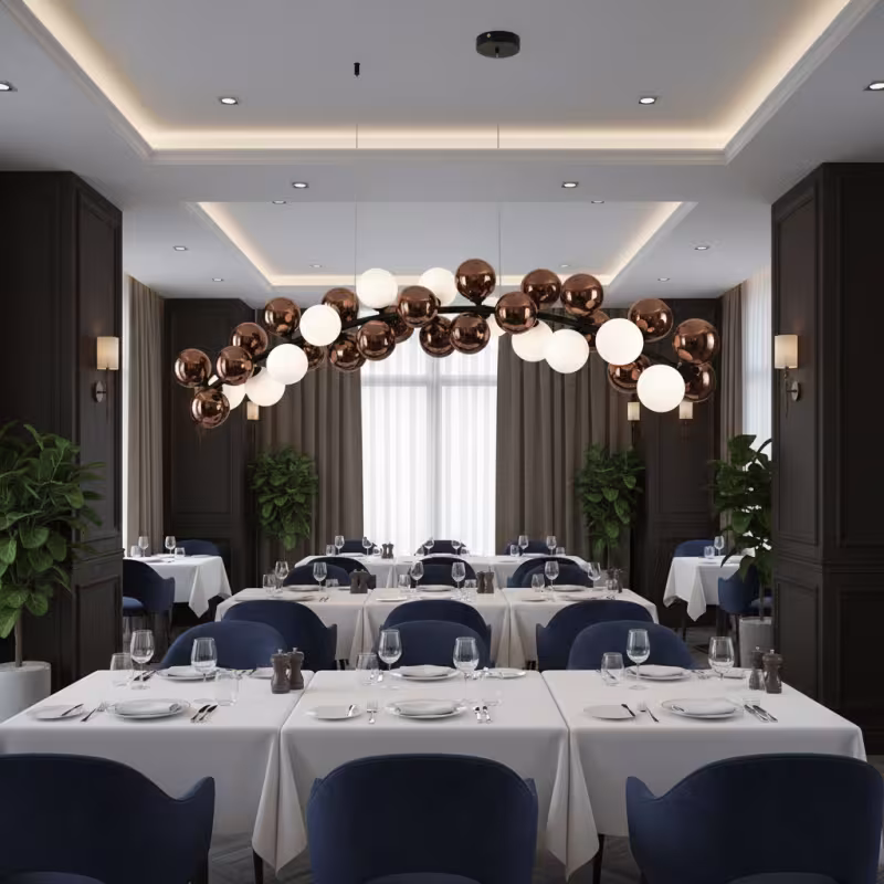 Previzualizare 2: Lustra Suspendata BARRO Grande, L130cm, 11x G9, Rose Gold, Metal si Sticla