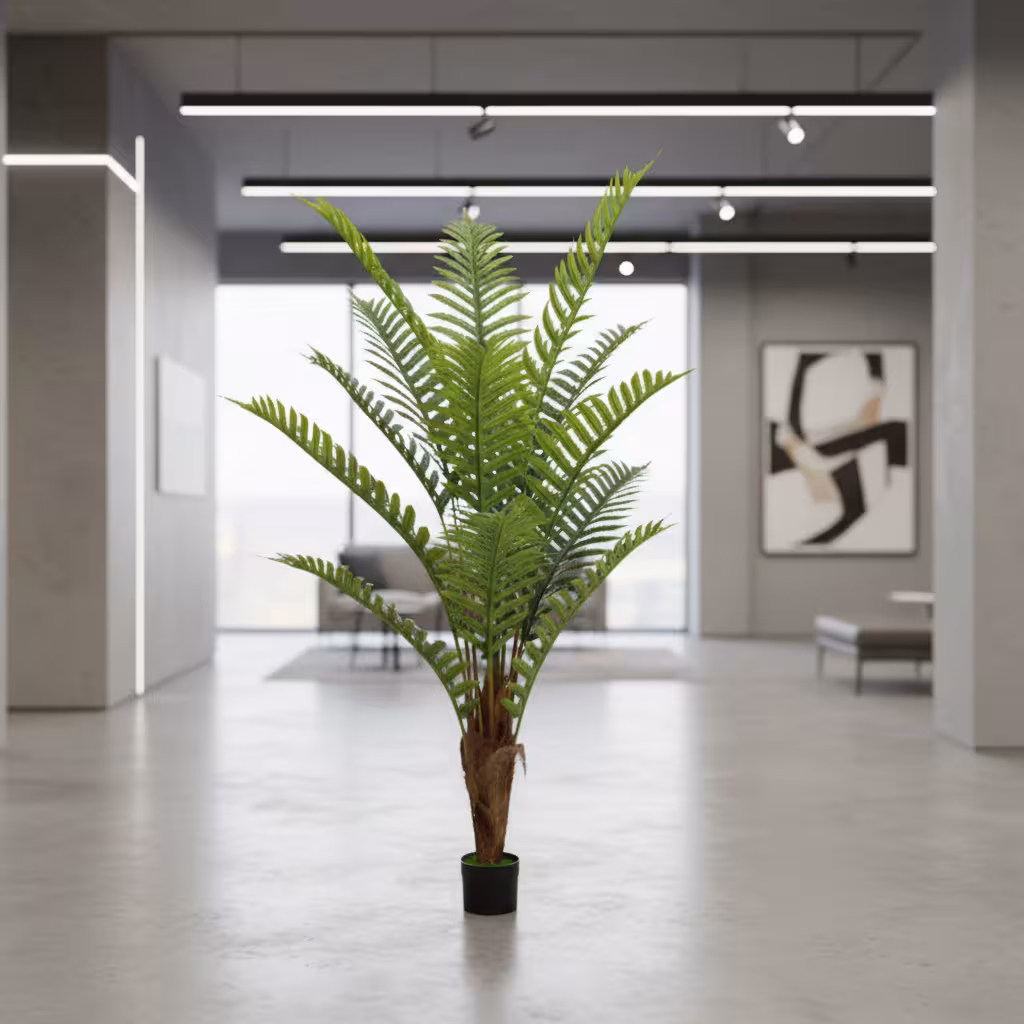 Planta Artificiala Copac Tip Palmier Regal, 200 cm, 15 frunze, Verde, cu Ghiveci