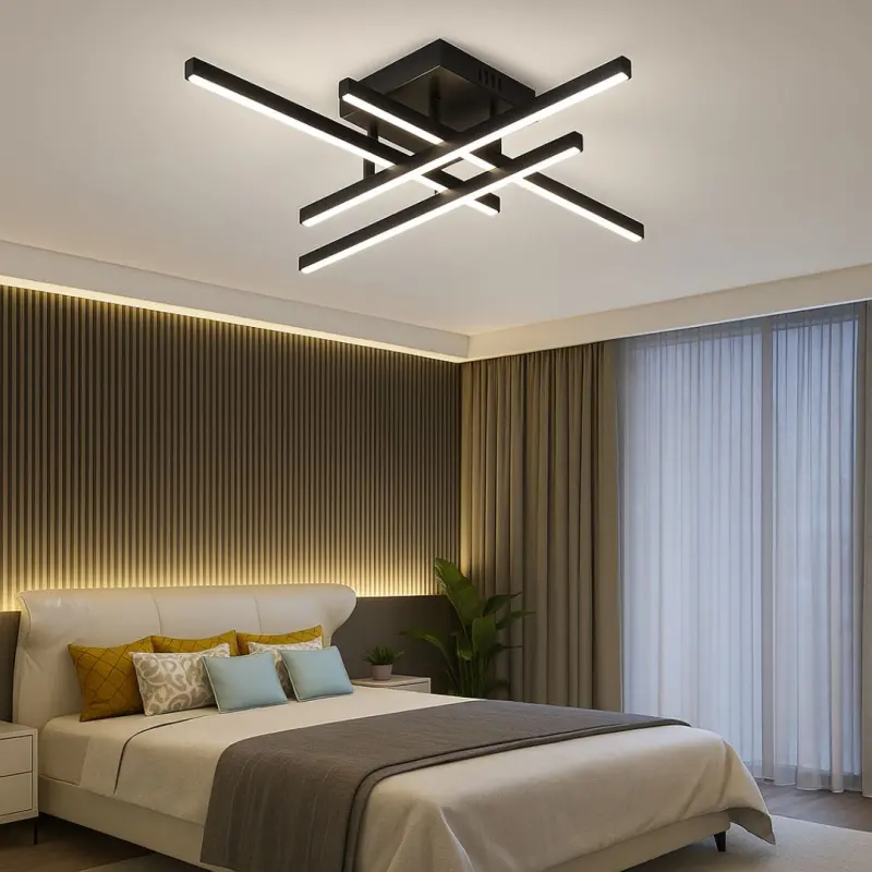 Lustra LED cu Telecomanda LINEX, 52W, 4 Elemente, Liniara, lumina Rece/Calda/Neutra, Dimabila, Negru