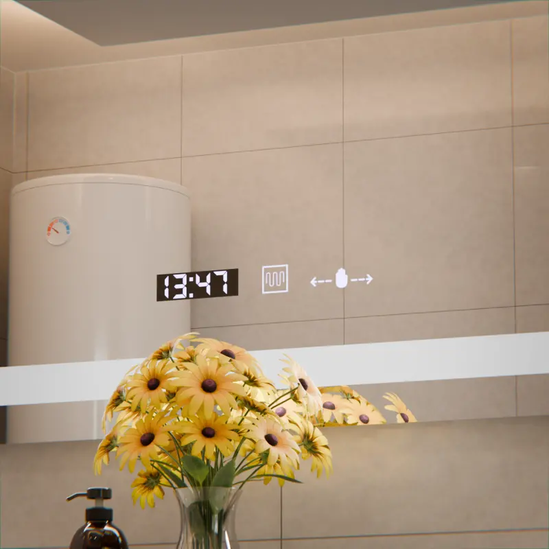 Previzualizare 2: Oglinda LED Rectangulara, 80x60cm, Verite MotionGlow Marcello, Sistem Dezaburire, Ceas & Termometru, Dimabila