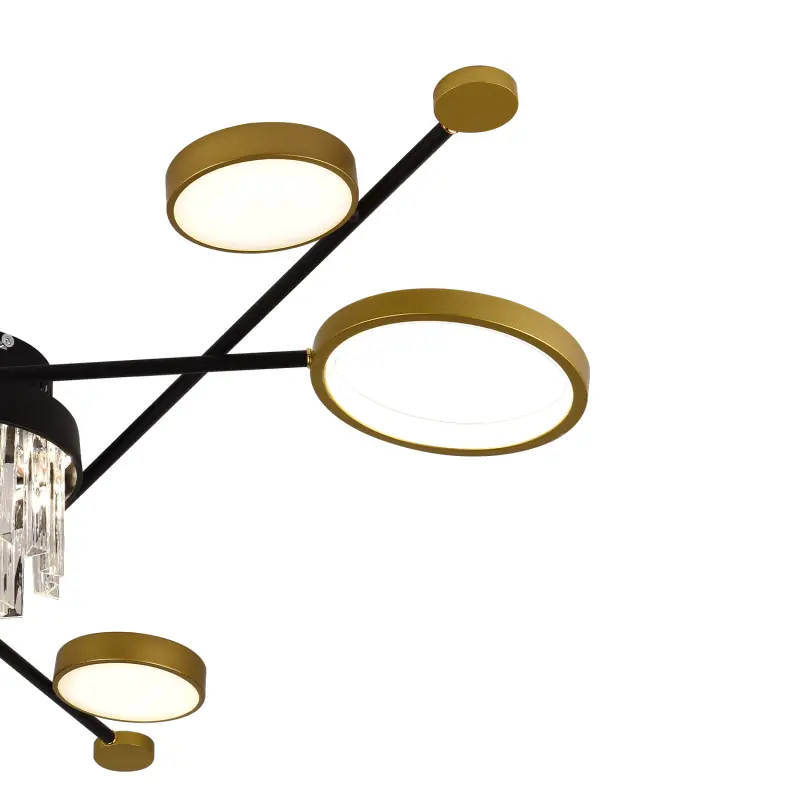 Previzualizare 2: Lustra LED cu telecomanda si cristal GUIDA 38W, 6 Elemente, lumina Rece/Calda/Neutra, Dimabila, Negru Auriu