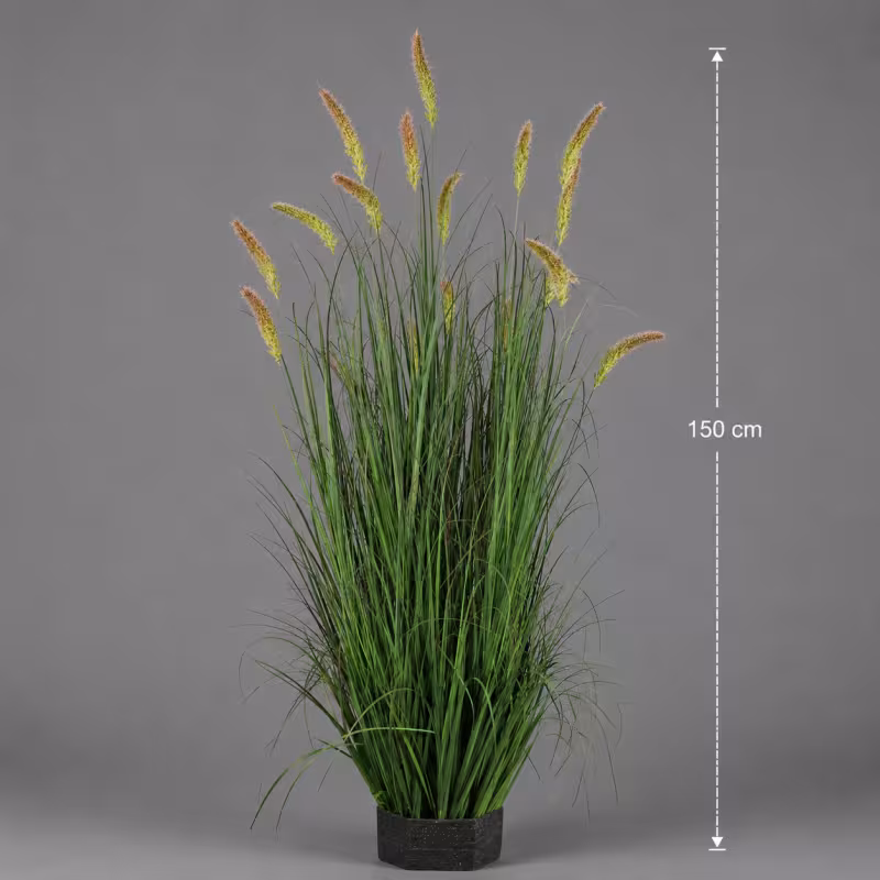 Previzualizare 2: Planta Artificiala Iarba Ornamentala Tip Coada de Pisica, 150 cm, 17 tulpini, iarba curbata si spice, Verde, Fara Ghiveci
