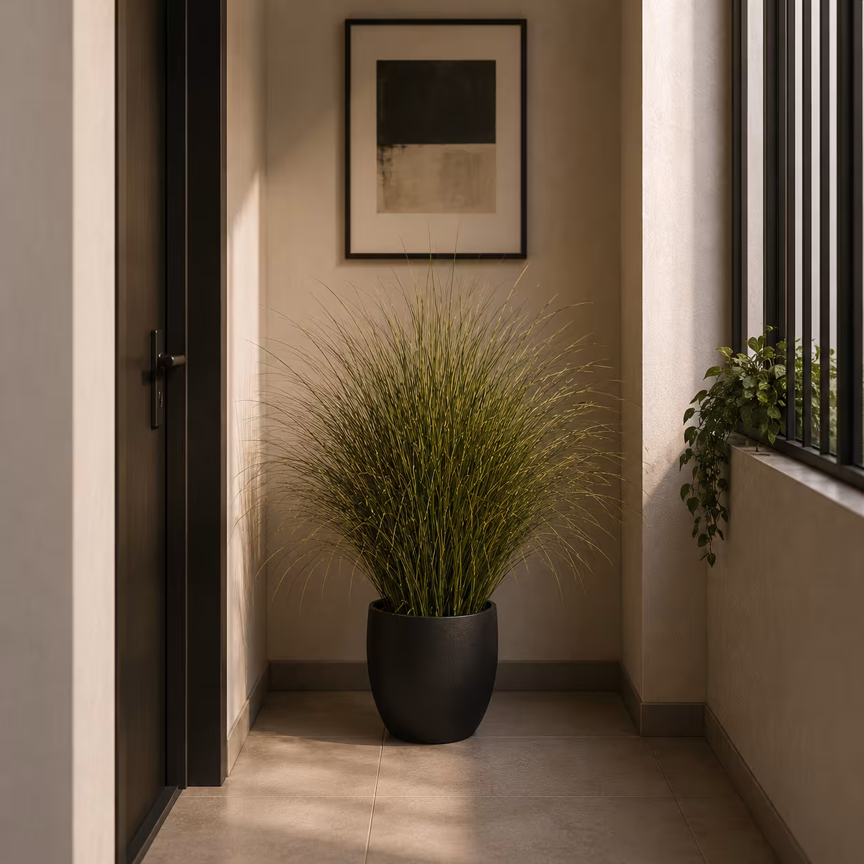 Planta Artificiala Iarba Ornamentala, 75 cm, cu Frunze Vargate, Verde, Fara Ghiveci