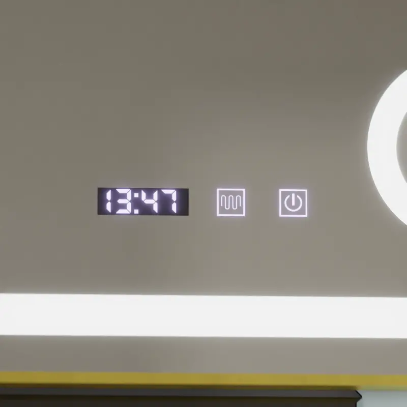 Previzualizare 4: Oglinda LED Touch CLARUS Sistem Dezaburire, Ceas si Temperatura 80x60 cm Rama Auriu Brushed Lupa Cosmetica