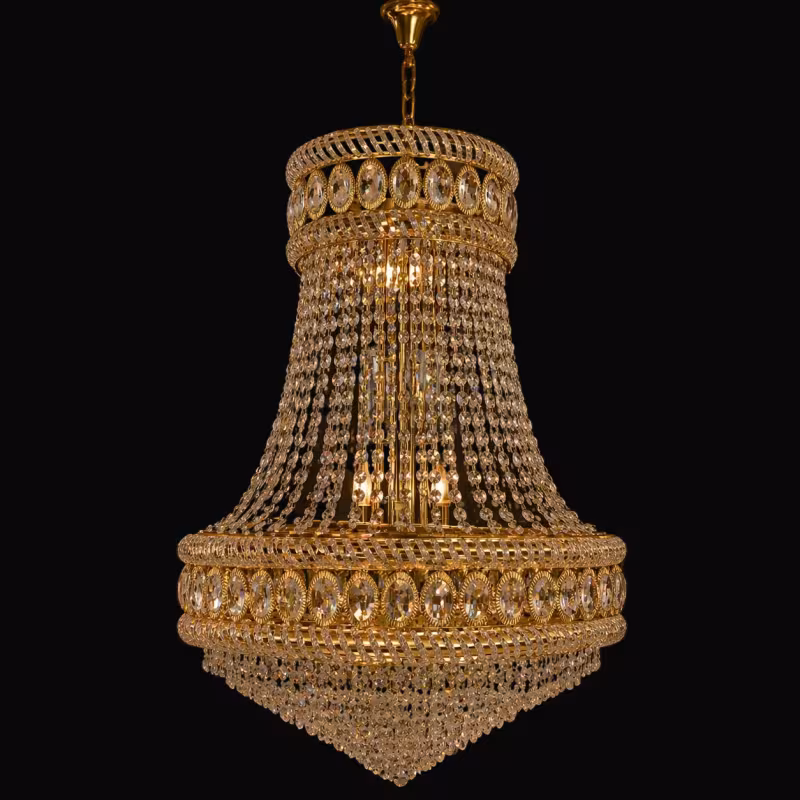 Previzualizare 4: Candelabru Cristal EMPIRE Nobile 6xE14, D40 cm, Auriu, Inaltime Reglabila, Metal si Cristal