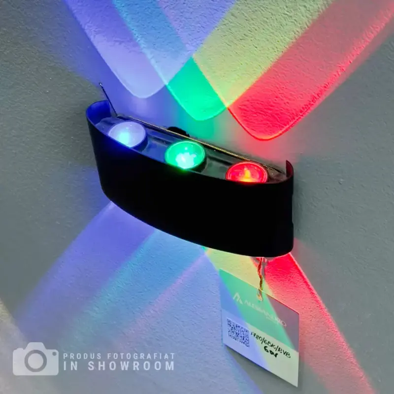 Fantas Aplica LED RGB Interior/Exterior, 6 Surse x 1W, IP65, Negru, 3000K