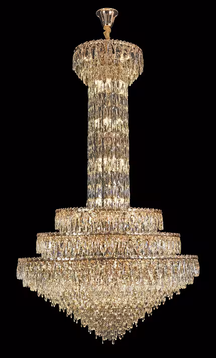 Previzualizare 4: Candelabru Cristal GRAND 87xE14, D138 cm, Auriu, Inaltime Reglabila, Metal si Cristal