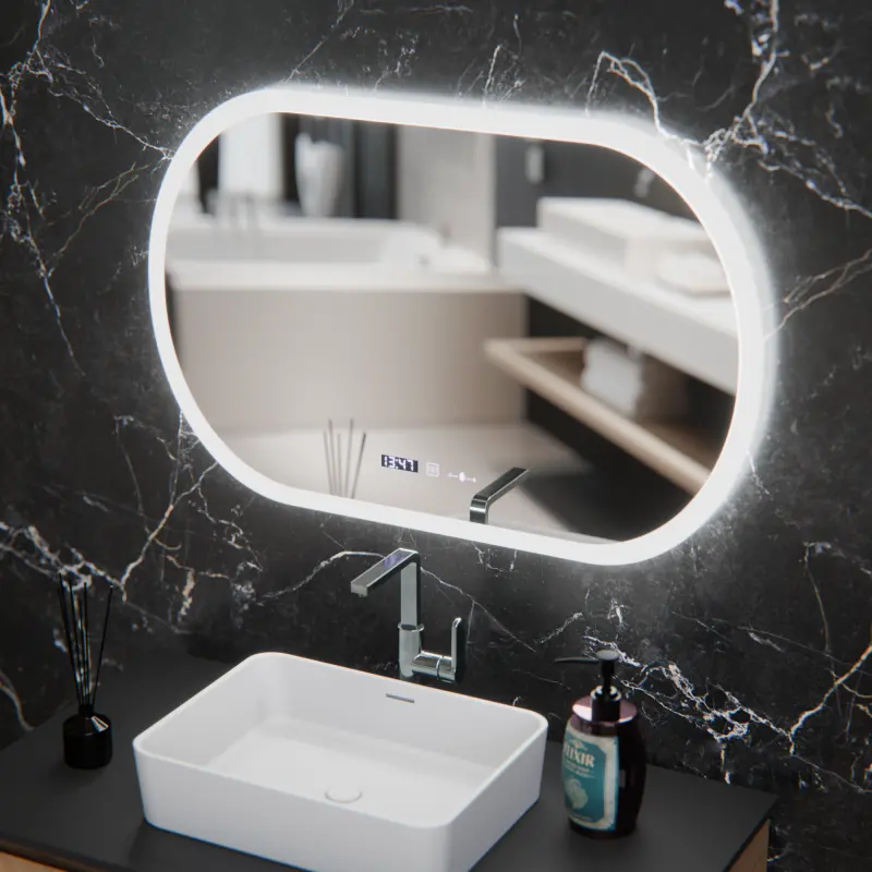 Previzualizare 3: Oglinda LED Ovala, 80x50cm, Altera Senzor MotionGlow Marcello, Sistem Dezaburire, Ceas & Termometru, Dimabila
