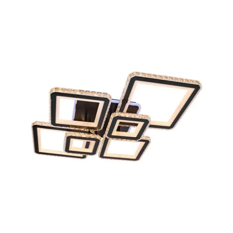 Previzualizare 4: Lustra LED cu telecomanda si cristal QUADRIS RGB 177W, 6 Patrate, lumina Rece/Calda/Neutra 3000K/4000K/6000K, Dimabila, Negru, Metal si Cristal