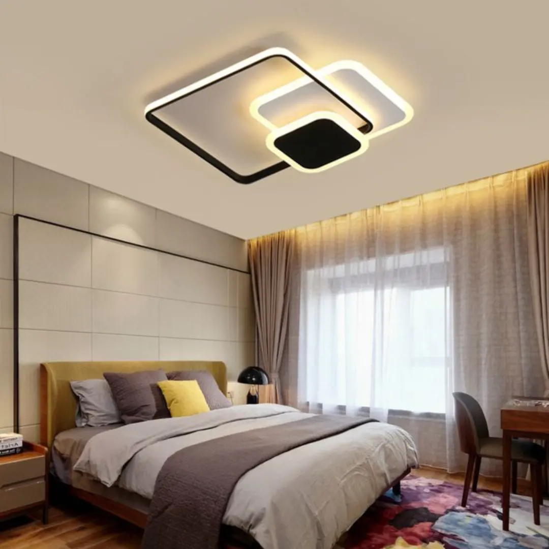 Lustra LED cu telecomanda ANEMONA 71W, 3 Patrate, lumina Rece/Calda/Neutra, Dimabila, Negru