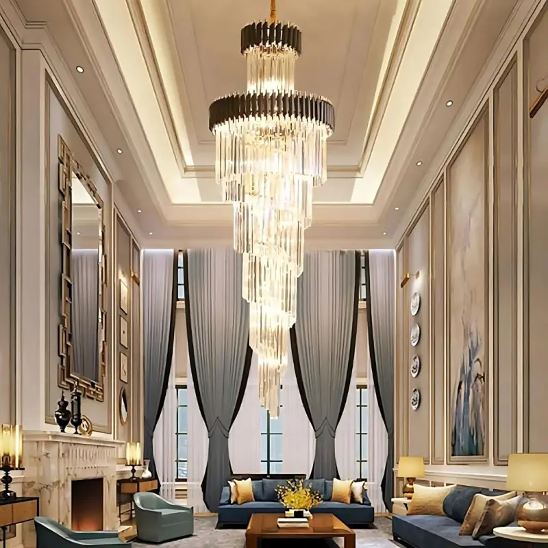 Previzualizare 2: Candelabru Cristal CC900/700X2200, 34xE14, Diametru 70cm, Inaltime 220cm, Auriu Lucios si Negru, Inaltime Reglabila, Design Elegant