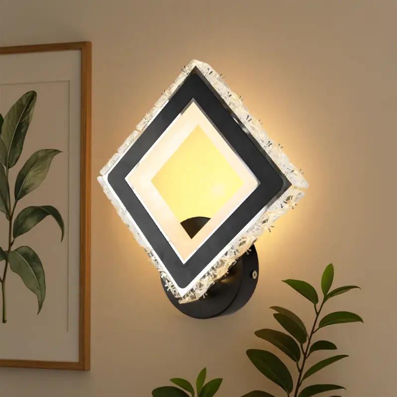 Previzualizare 1: Aplica LED TERRANO cu Cristale, Patrat, 24W, Lumina Rece/Calda/Neutra, Negru & Inox