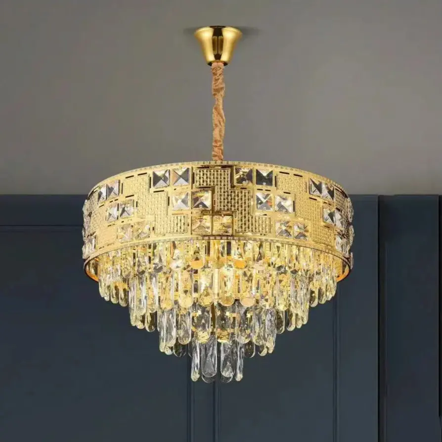 Candelabru Cristal NEUSCHWANSTEIN Petito 3xE14, Diametru 30cm, Auriu, Inaltime Reglabila
