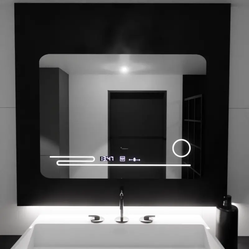 Previzualizare 3: Oglinda LED Rectangulara, 80x60cm, Harmonie MotionGlow Marcello, Sistem Dezaburire, Termometru si Ceas, Lupa Cosmetica, Dimabila