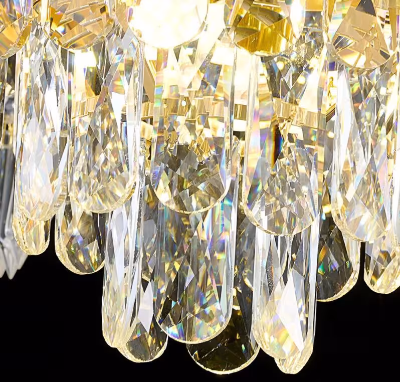 Previzualizare 3: Candelabru Cristal 9xE14, D68cm, Auriu Lucios, Inaltime Reglabila, Metal si Cristal
