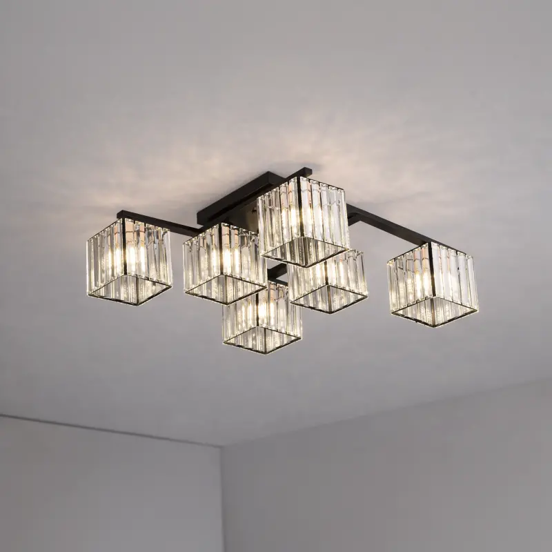 Previzualizare 3: Lustra Clasica Moderna Georgiana, LC111/6BK, 6x E27, Negru, Metal si Sticla