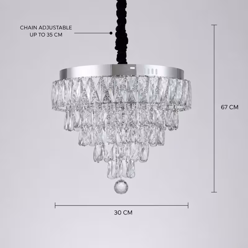 Previzualizare 4: Lustra LED Cristal RIGO cu telecomanda Petito Diametru 30cm, Crom Lucios, Inaltime Reglabila, Metal si Cristal
