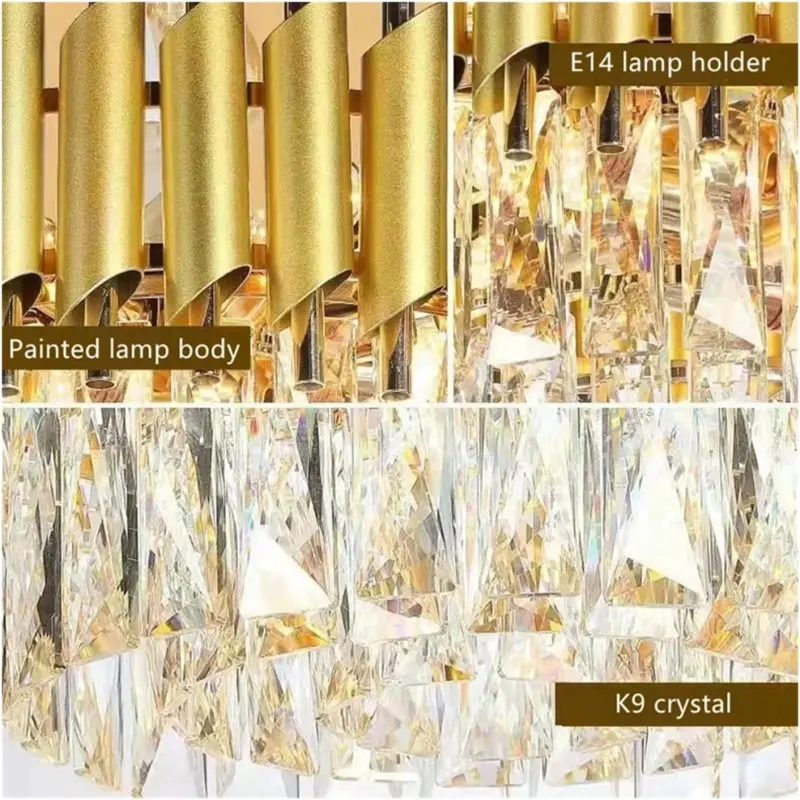 Previzualizare 4: Candelabru Cristal VERSAILLES Supremo, CC900/800GD, 12xE14, Diametru 80cm, Auriu Lucios, Inaltime Reglabila, Metal si Cristal