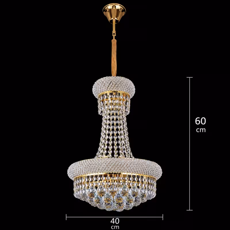 Previzualizare 4: Candelabru Cristal NUVOLA Nobile 8xE14, D40 cm, Auriu, Inaltime Reglabila, Metal si Cristal