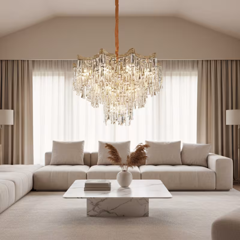 Candelabru Cristal VETRA Magno 10xE14, D60 cm, Auriu, Inaltime Reglabila, Metal si Cristal