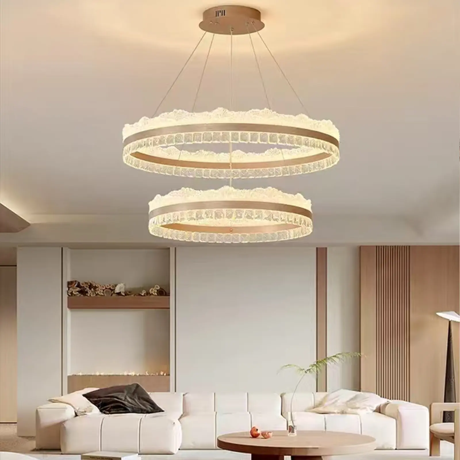 Lustra LED suspendata cu telecomanda NIVALIS, 126W, lumina Rece/Calda/Neutra, Dimabila,Inaltime Reglabila, Auriu