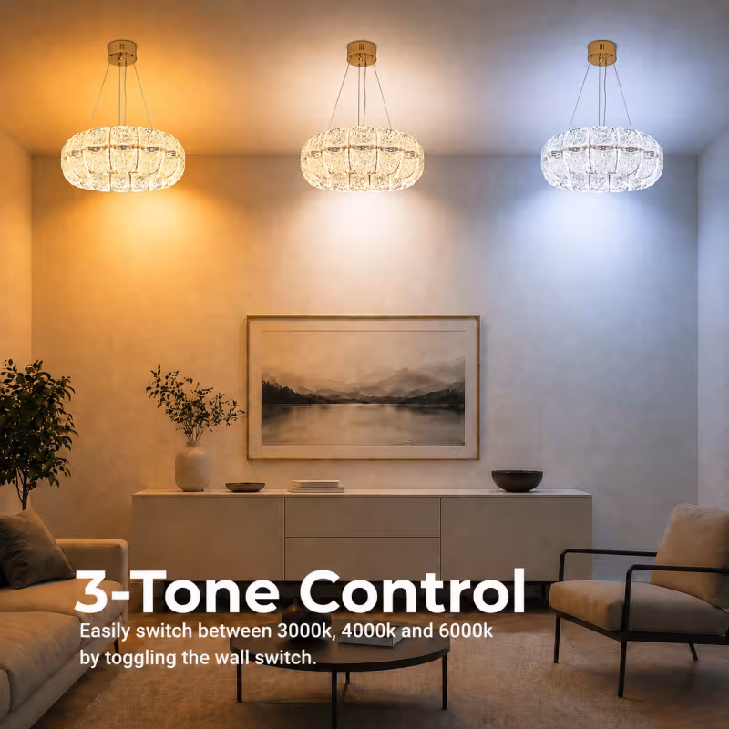 Previzualizare 4: Lustra Cristal MAYON Magno, 60x60cm, 3000K/4000K/6000K, 160W, Metal si Acrilic, Auriu
