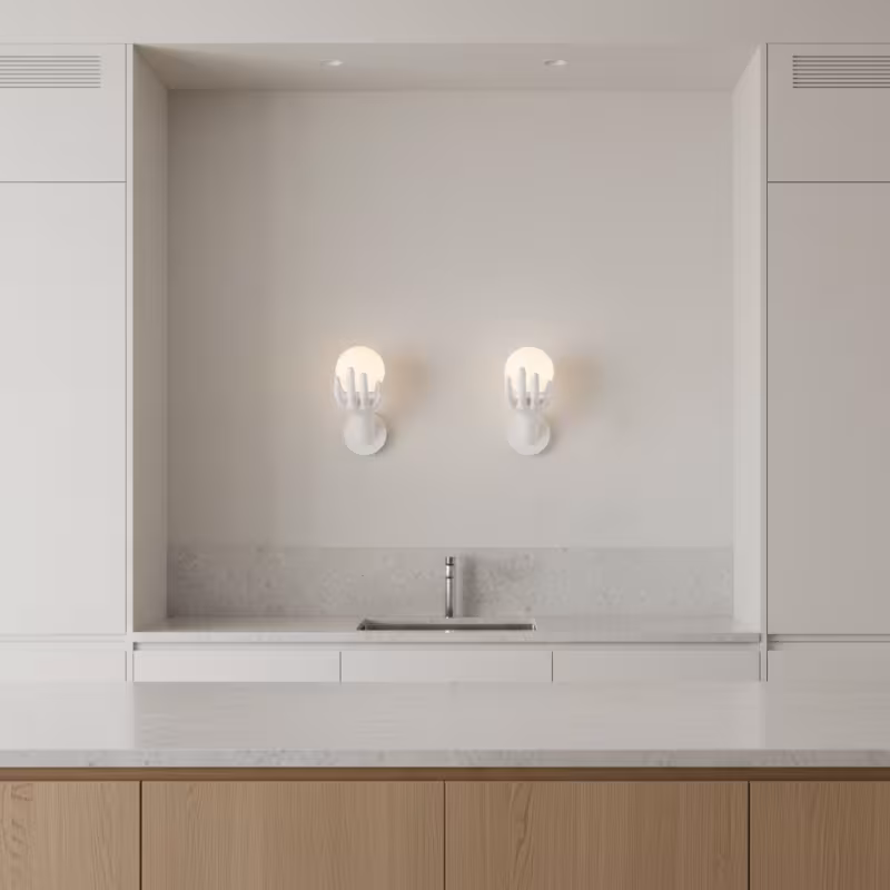 Previzualizare 3: Aplica LED Decorativa MANO, 15x30cm, 1xE27, Sticla si Resina, Alb