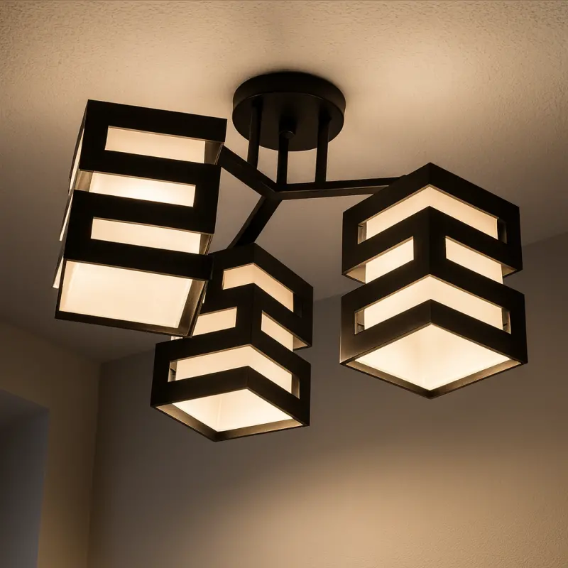 Lustra VANJA cu Abajur Patrat, 3 X Dulie E27 Alb / Negru