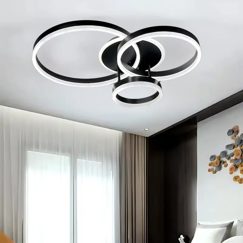 Lustra LED cu telecomanda RIGA LILITH, 68W, 3 Cercuri, lumina Rece/Calda/Neutra, Dimabila, Negru