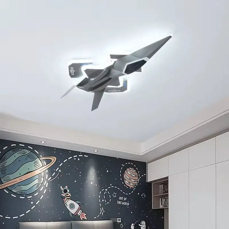Previzualizare 2: Lustra LED pentru copii FIGHTER, Tip avion, 101W, Lumina Rece/Calda/Neutra, Aripi mobile, Gri Aeronautic