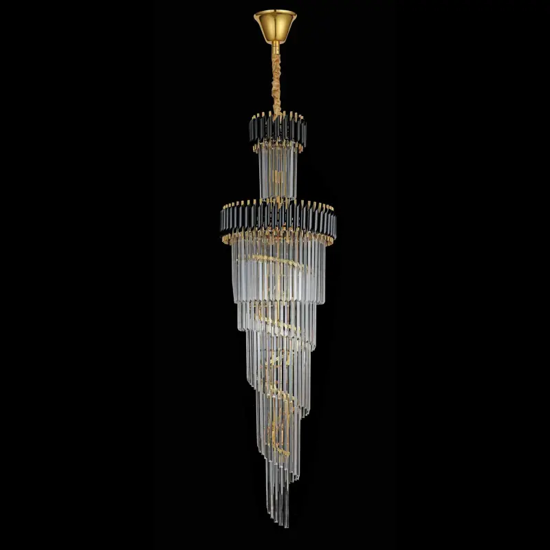 Previzualizare 3: Candelabru Cristal CC900/700X2200, 34xE14, Diametru 70cm, Inaltime 220cm, Auriu Lucios si Negru, Inaltime Reglabila, Design Elegant