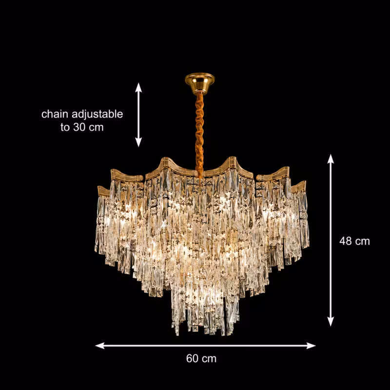 Previzualizare 4: Candelabru Cristal VETRA Magno 10xE14, D60 cm, Auriu, Inaltime Reglabila, Metal si Cristal