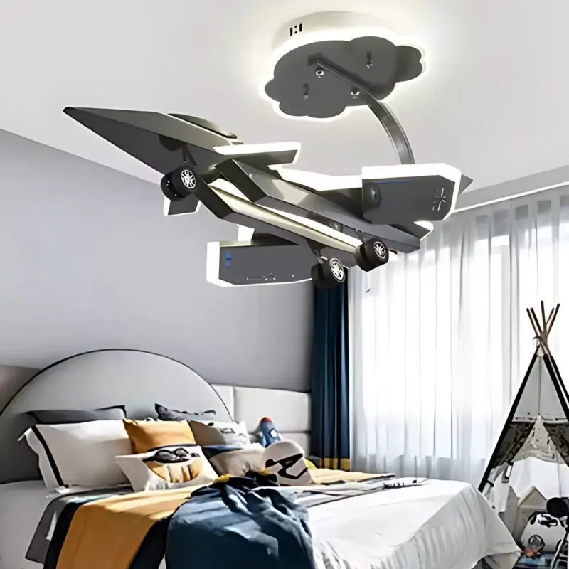 Previzualizare 2: Lustra LED pentru copii FIGHTER, Tip avion, 100W, Lumina Rece/Calda/Neutra, Gri Aeronautic