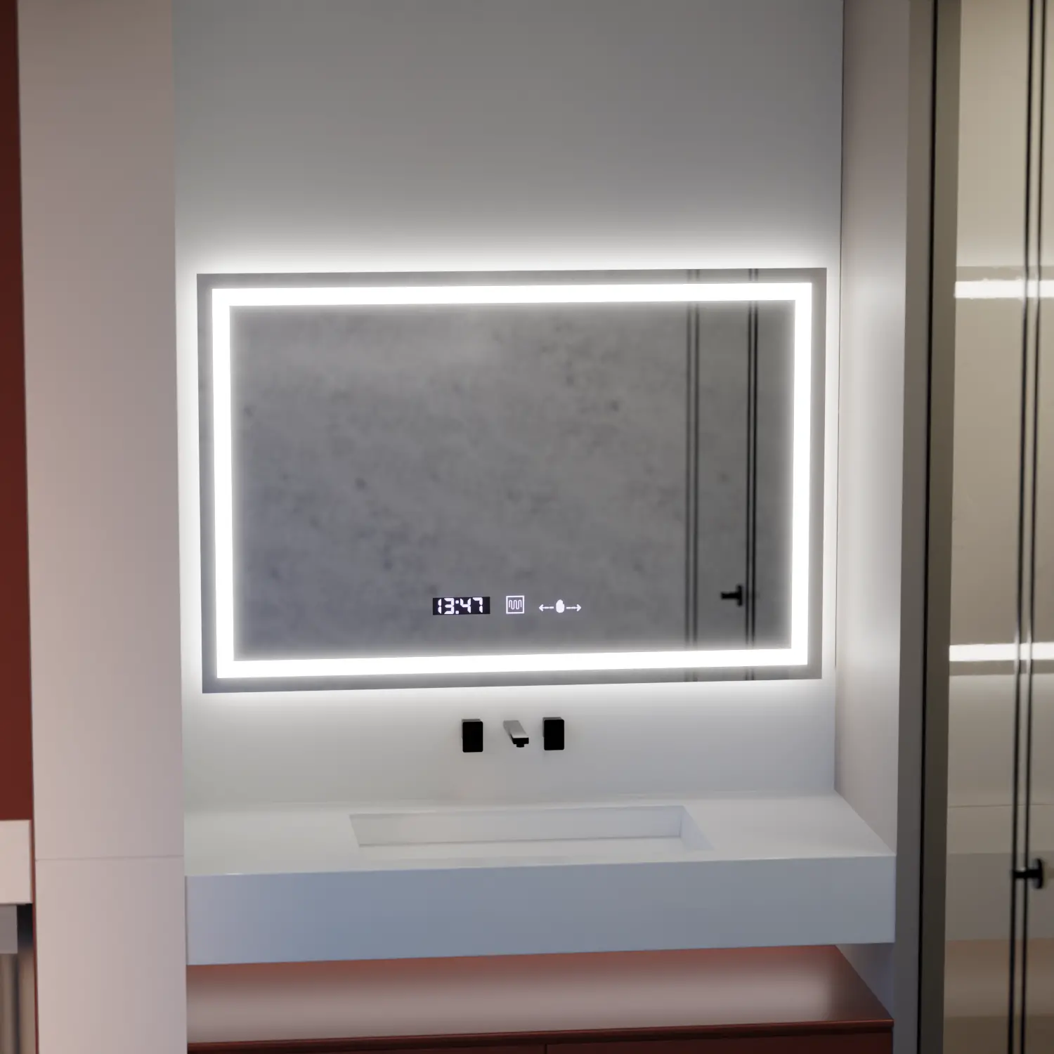 Oglinda LED Rectangulara 120x80cm Verite MotionGlow Marcello, Sistem Dezaburire, Ceas & Termometru, Dimabila