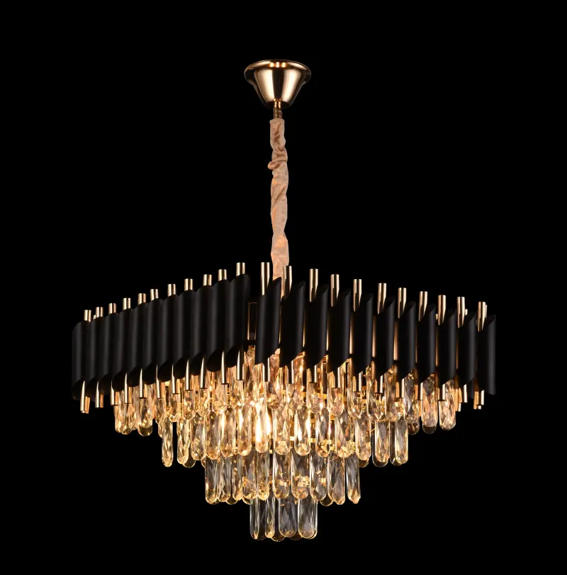 Candelabru Cristal VERSAILLES Nobile 5xE14, Diametru 38cm, Inaltime 35 cm Reglabila, Auriu, Negru, Metal, Cristal