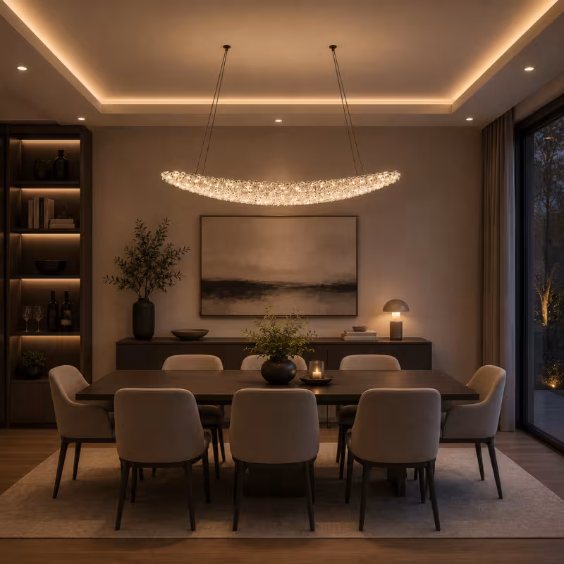 Previzualizare 2: Candelabru Modern cu Cristal, Telecomanda, PRAGA, 51W, Lumina Calda/Neutra/Rece, Lungime 100 cm, Auriu, Inaltime reglabila