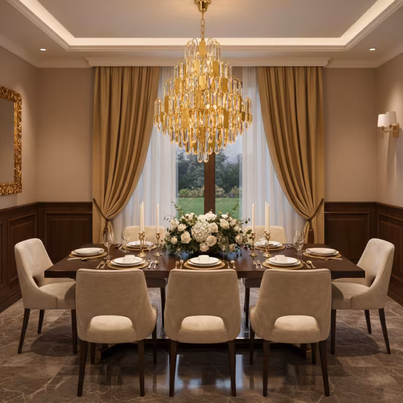 Previzualizare 3: Candelabru Cristal TIER Eleganza 10xE14, D50 cm, Auriu, Inaltime Reglabila, Metal si Cristal